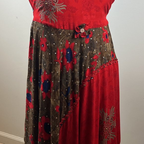 Red/Brown/Blue Embellished Dress - Picture 6 of 11